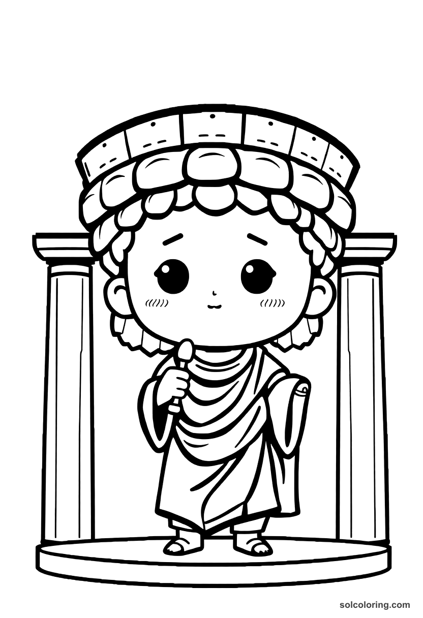 Chibi Ancient Greek Theater Performance coloring page, free printable chibi style