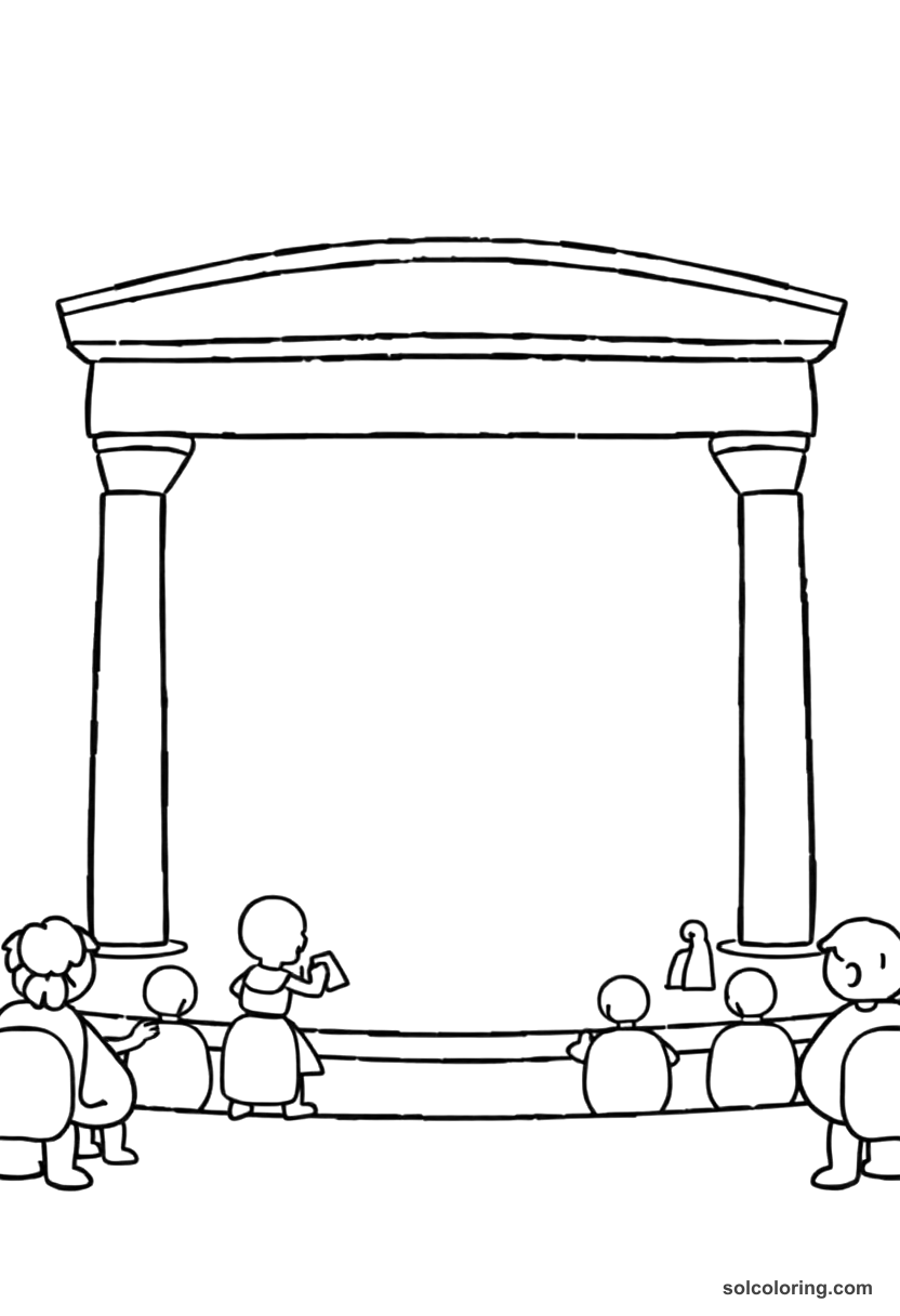Cute Cartoon Ancient Greek Theater Performance coloring page, free printable cute cartoon style