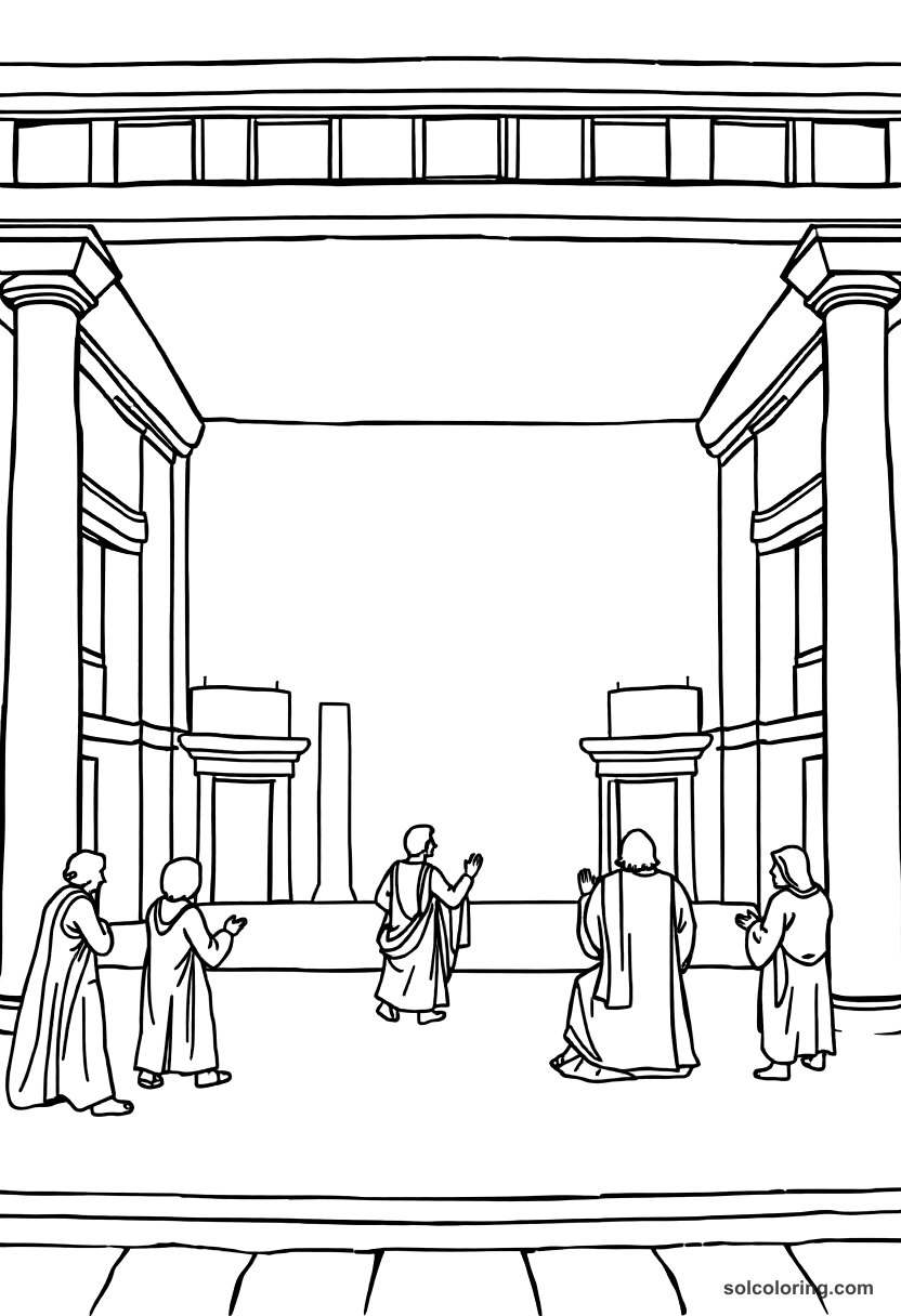Simple Ancient Greek Theater Performance coloring page, free printable simple style