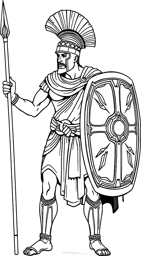 Ancient Greek Warrior With Shield And Spear coloring pages