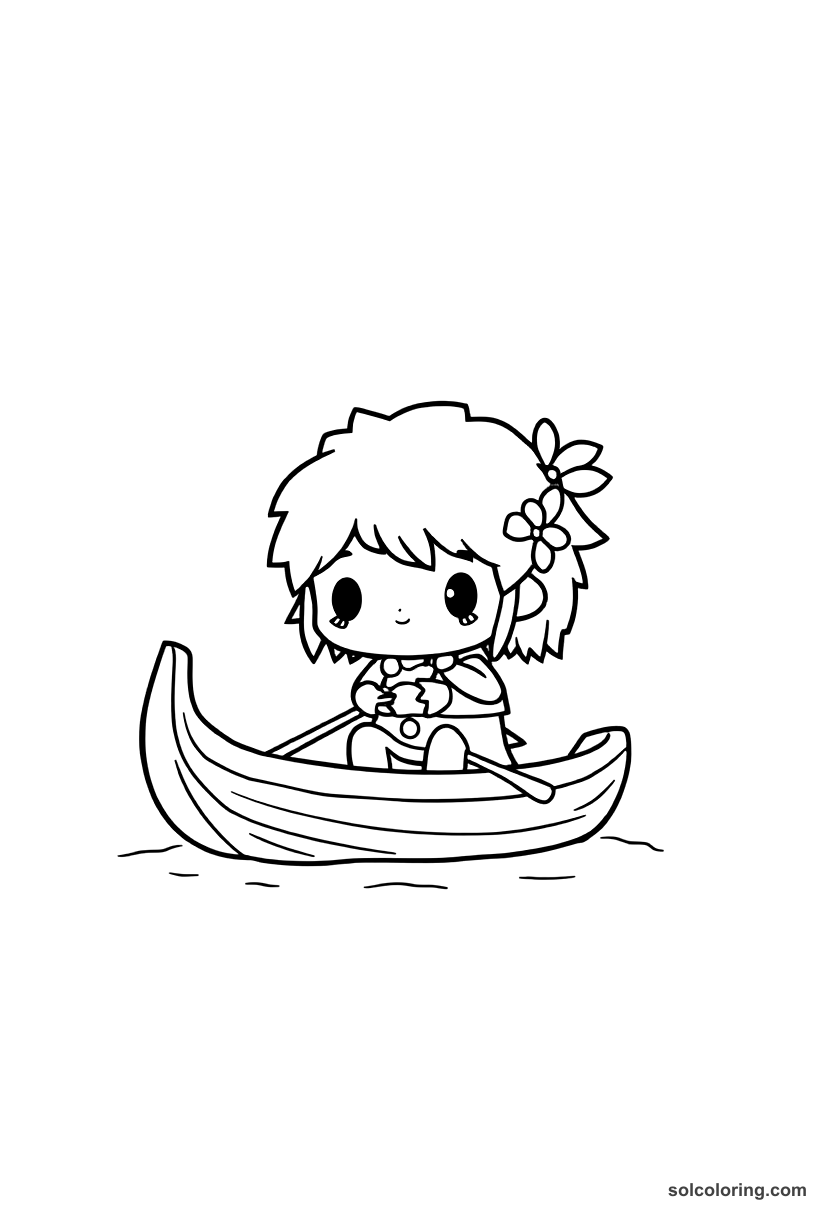 Chibi Ancient Hawaiian Canoe Voyage coloring page, free printable chibi style