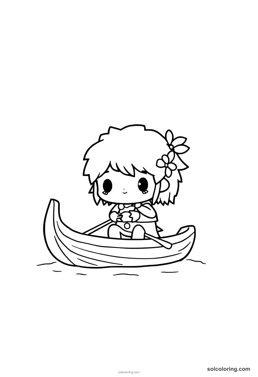 Chibi Ancient Hawaiian Canoe Voyage chibi coloring page for kids