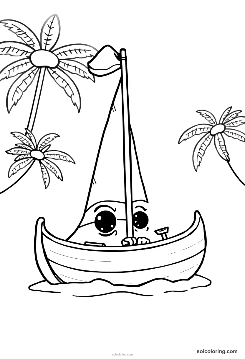 Cute Cartoon Ancient Hawaiian Canoe Voyage cute cartoon coloring page for kids