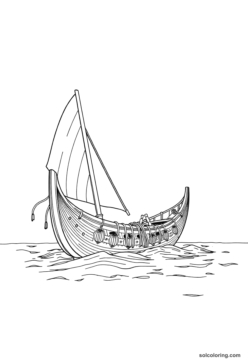 Ancient Hawaiian Canoe Voyage coloring page, free printable detailed style