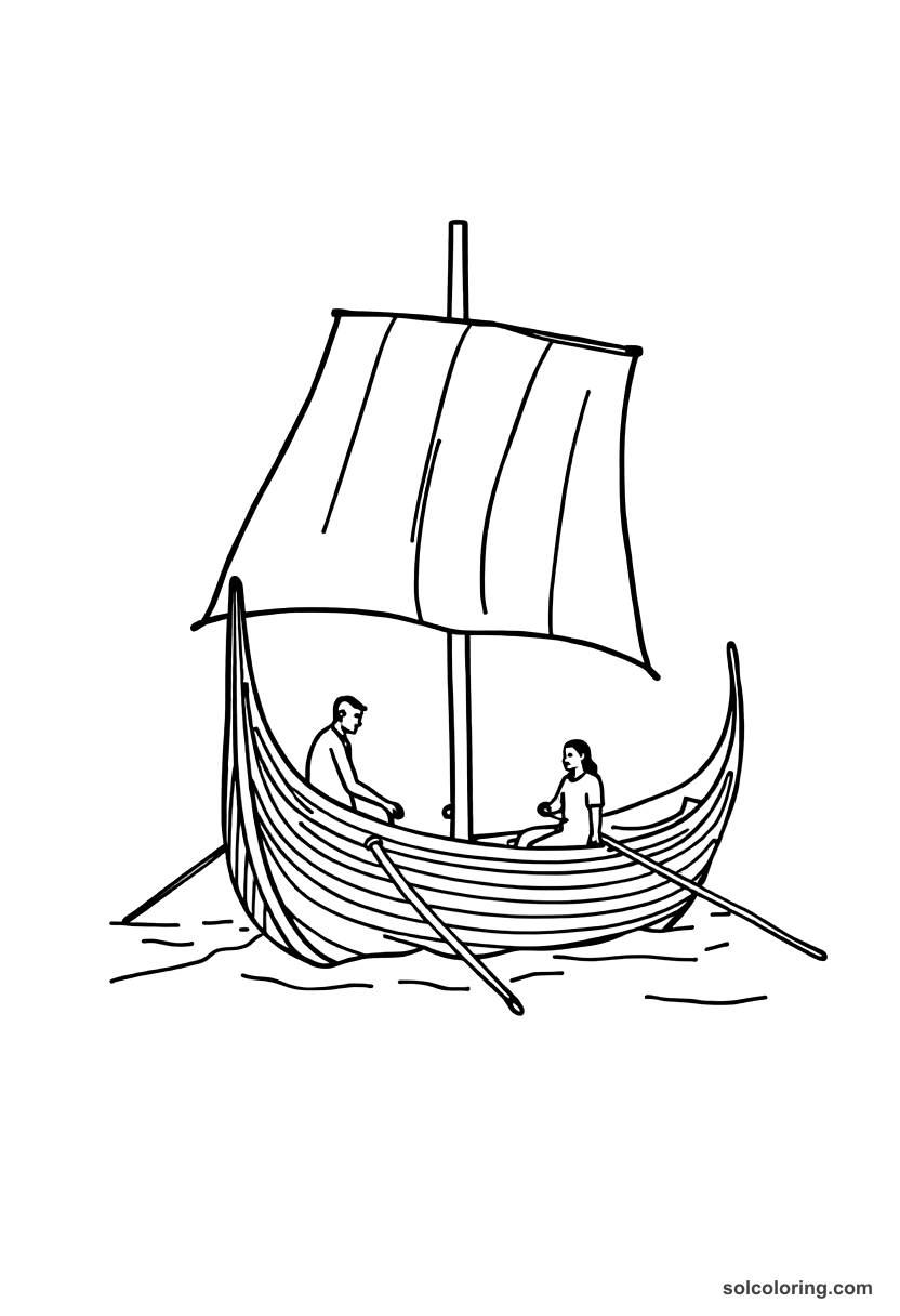 Simple Ancient Hawaiian Canoe Voyage coloring page, free printable simple style