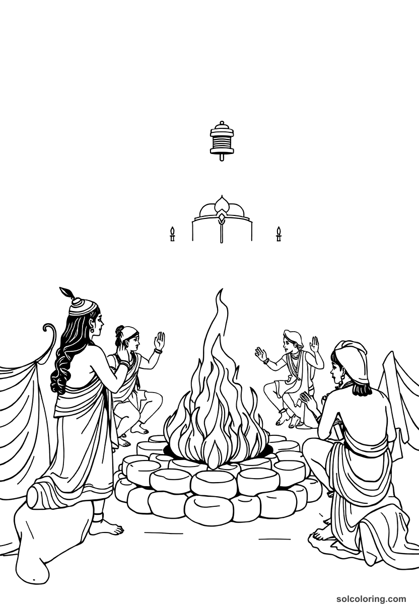 Ancient Indian Vedic Fire Ceremony coloring pages