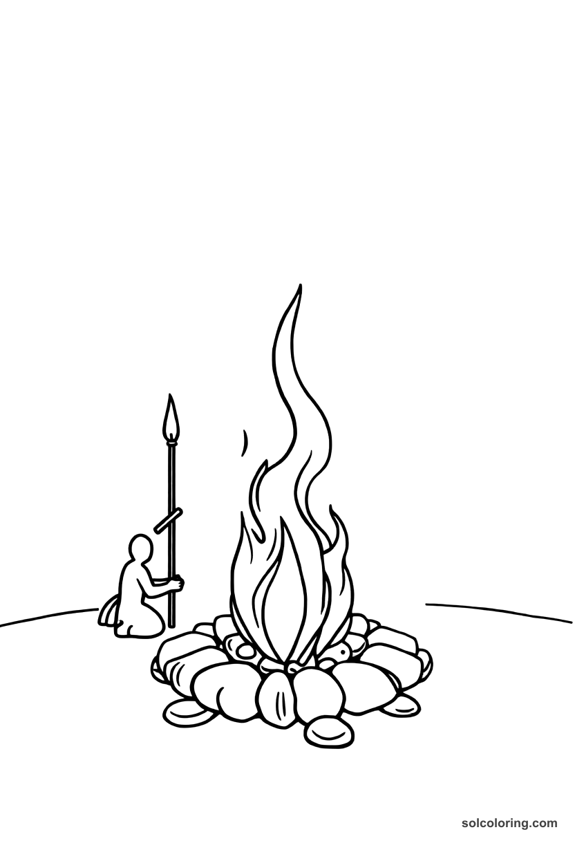 Simple Ancient Indian Vedic Fire Ceremony coloring page, free printable simple style