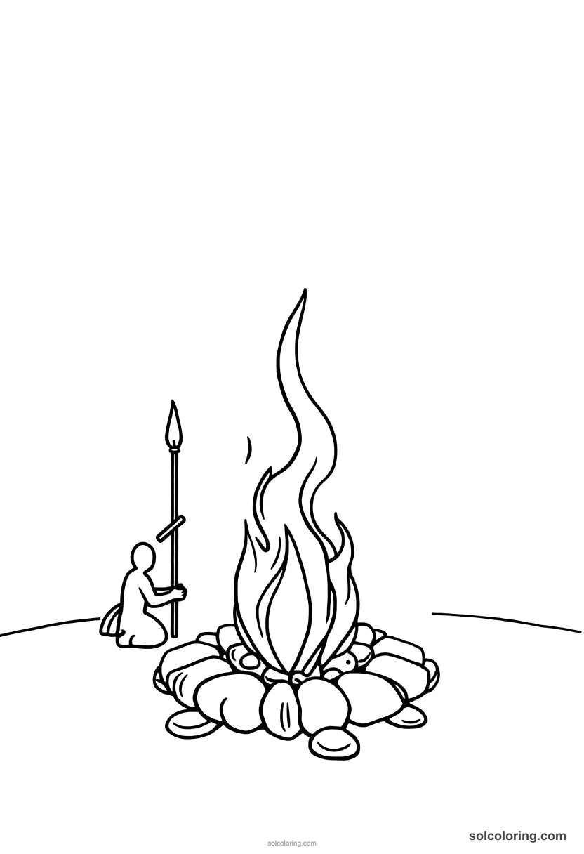 Simple Ancient Indian Vedic Fire Ceremony simple coloring page for kids
