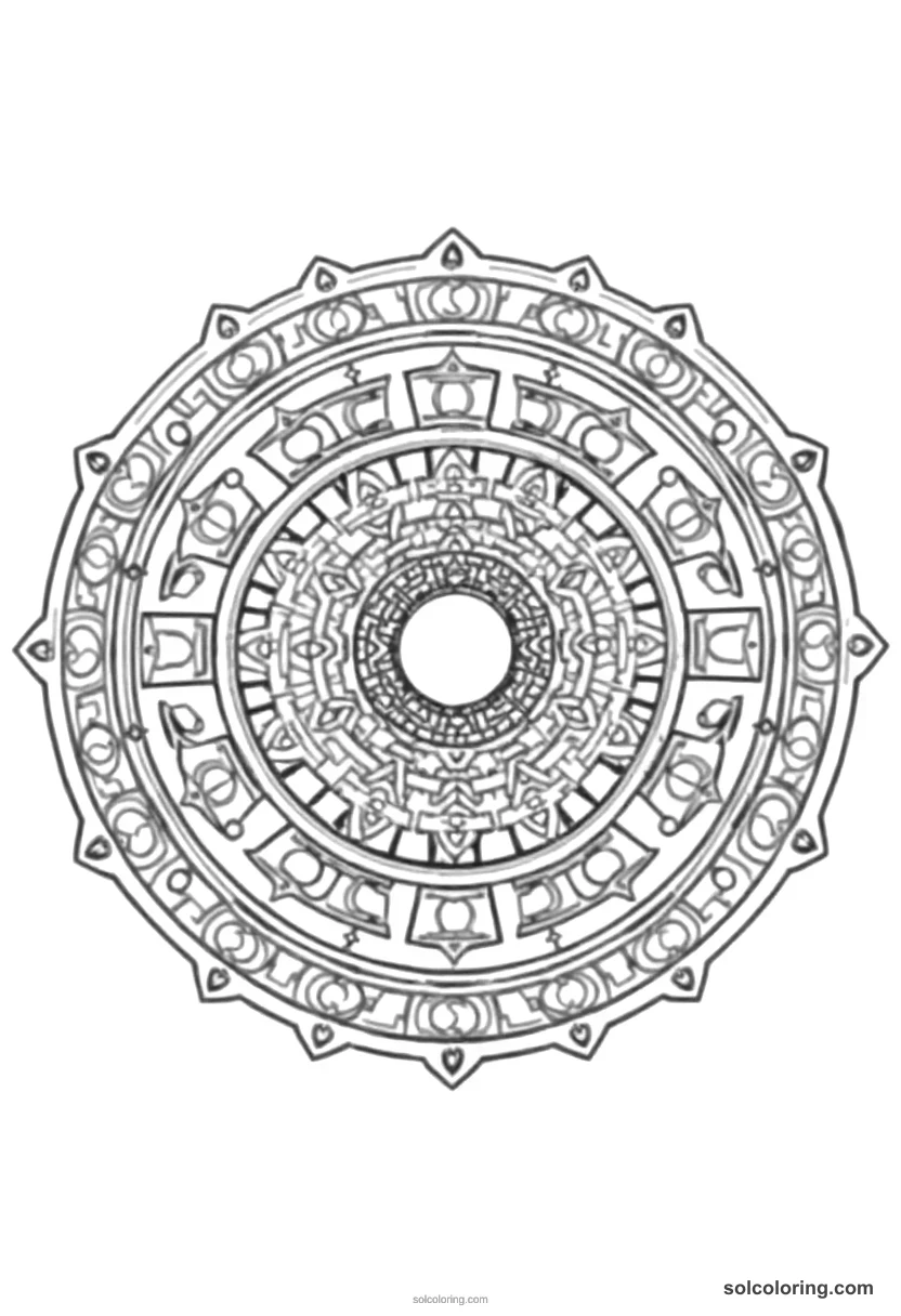 Mandala Ancient Mayan Astronomy Observatory mandala coloring page for kids