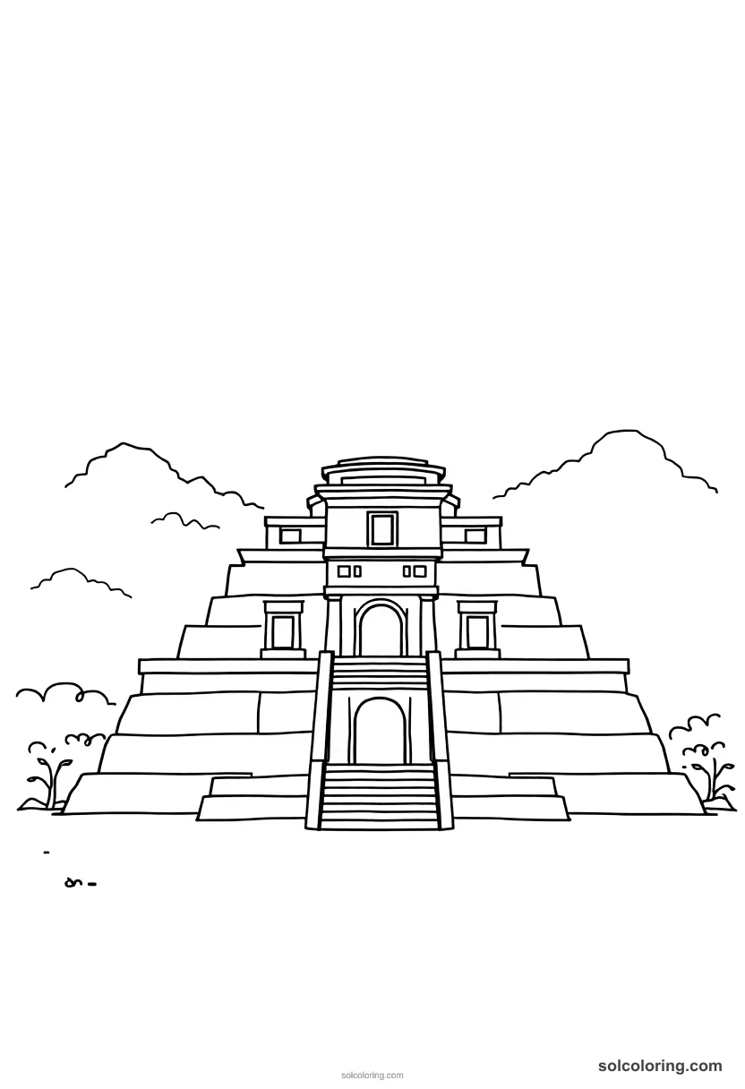 Simple Ancient Mayan Astronomy Observatory simple coloring page for kids
