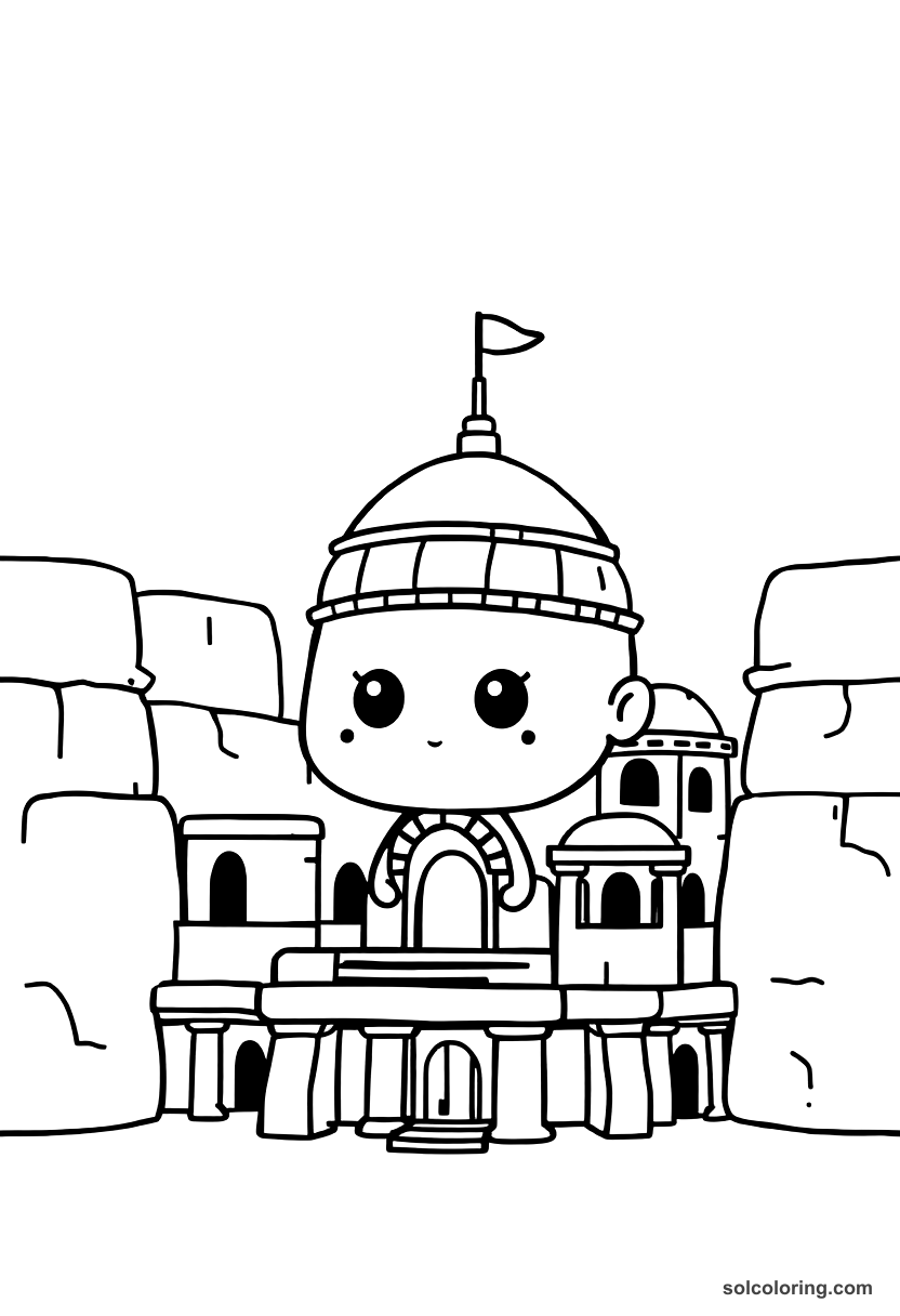 Chibi Ancient Mesopotamian Hanging Gardens coloring page, free printable chibi style