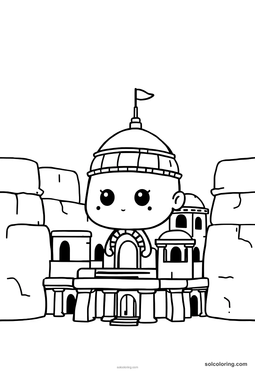 Chibi Ancient Mesopotamian Hanging Gardens chibi coloring page for kids