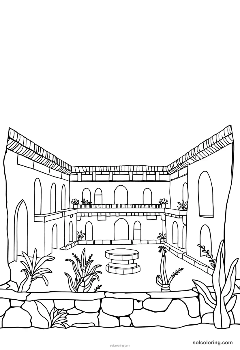 Simple Ancient Mesopotamian Hanging Gardens simple coloring page for kids