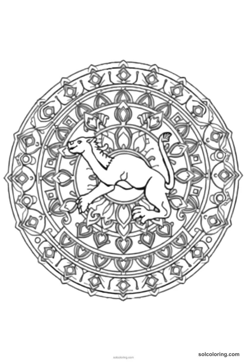 Mandala Ancient Mesopotamian Royal Lion Hunt mandala coloring page for kids