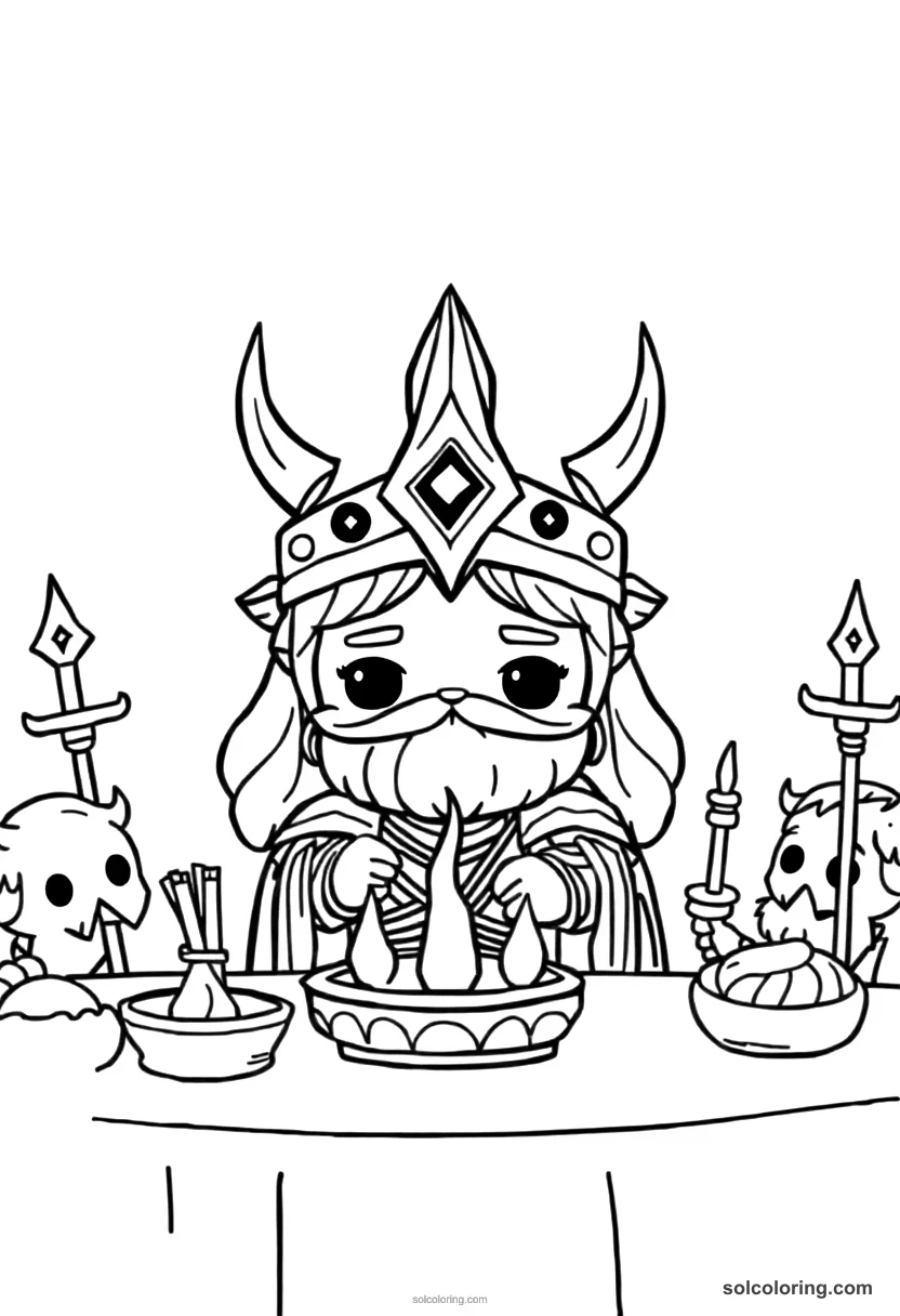 Chibi Ancient Norse Mythological Feast in Valhalla chibi coloring page for kids