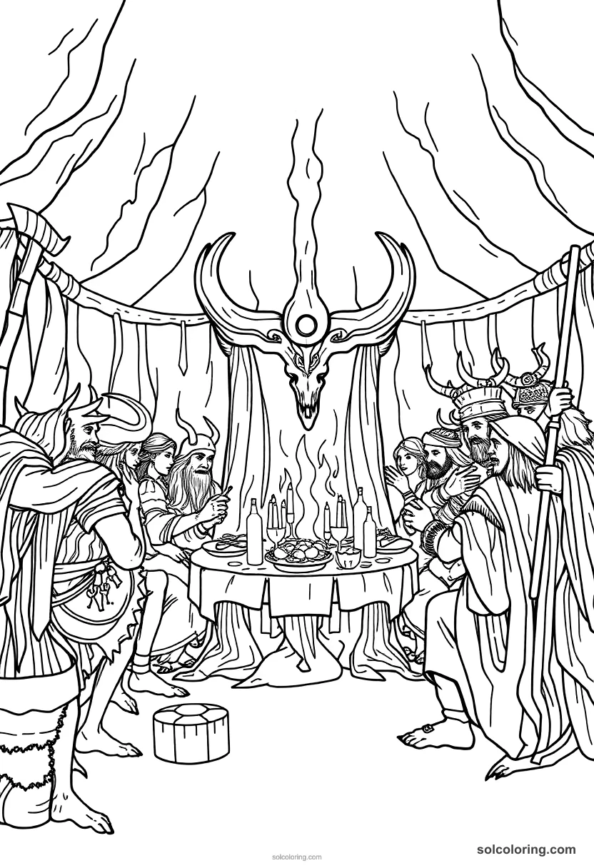 Ancient Norse Mythological Feast In Valhalla coloring pages
