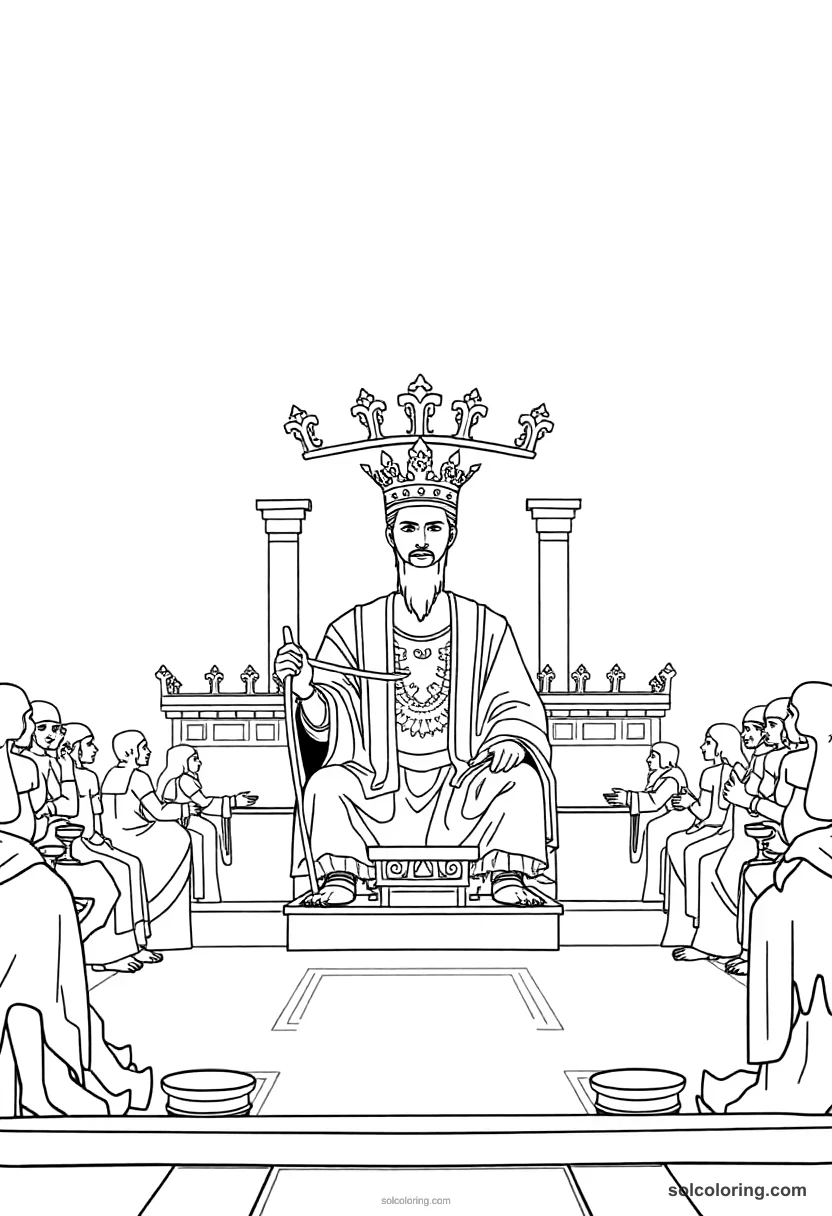 Simple Ancient Persian Royal Court of Darius simple coloring page for kids