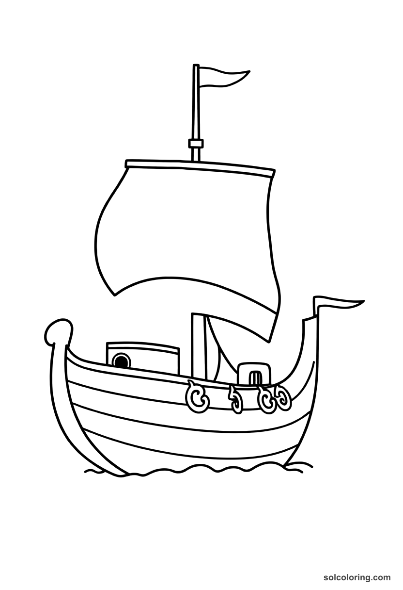 Chibi Ancient Phoenician Trading Ship coloring page, free printable chibi style