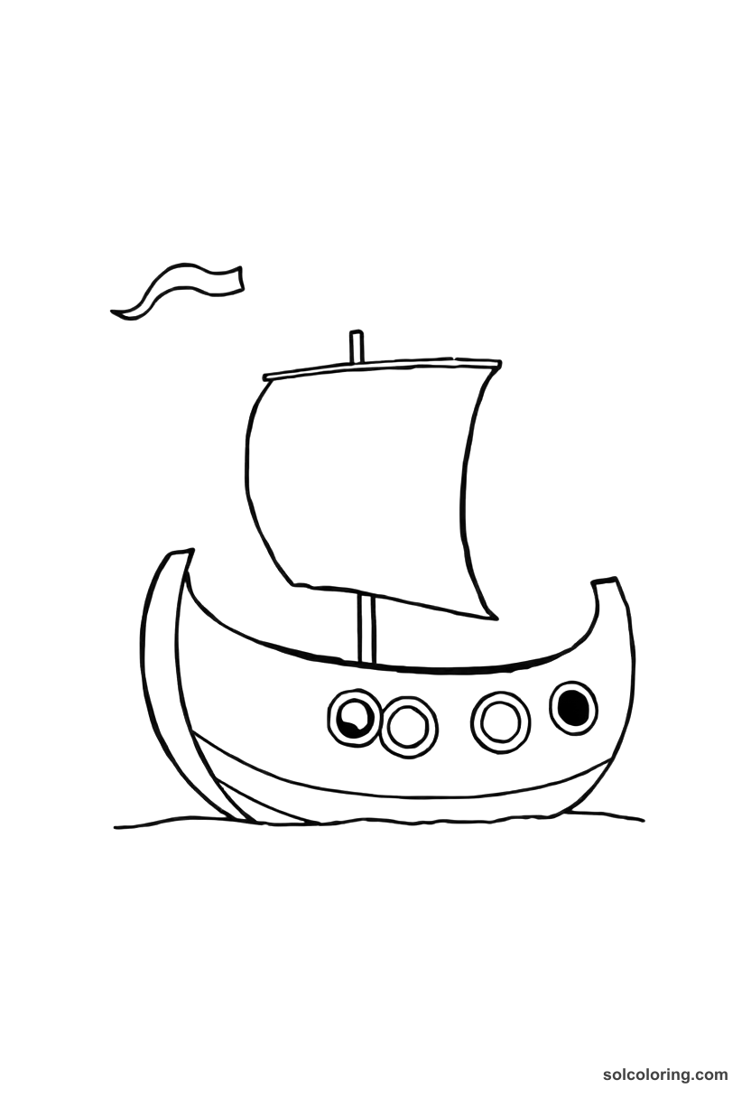 Cute Cartoon Ancient Phoenician Trading Ship coloring page, free printable cute cartoon style