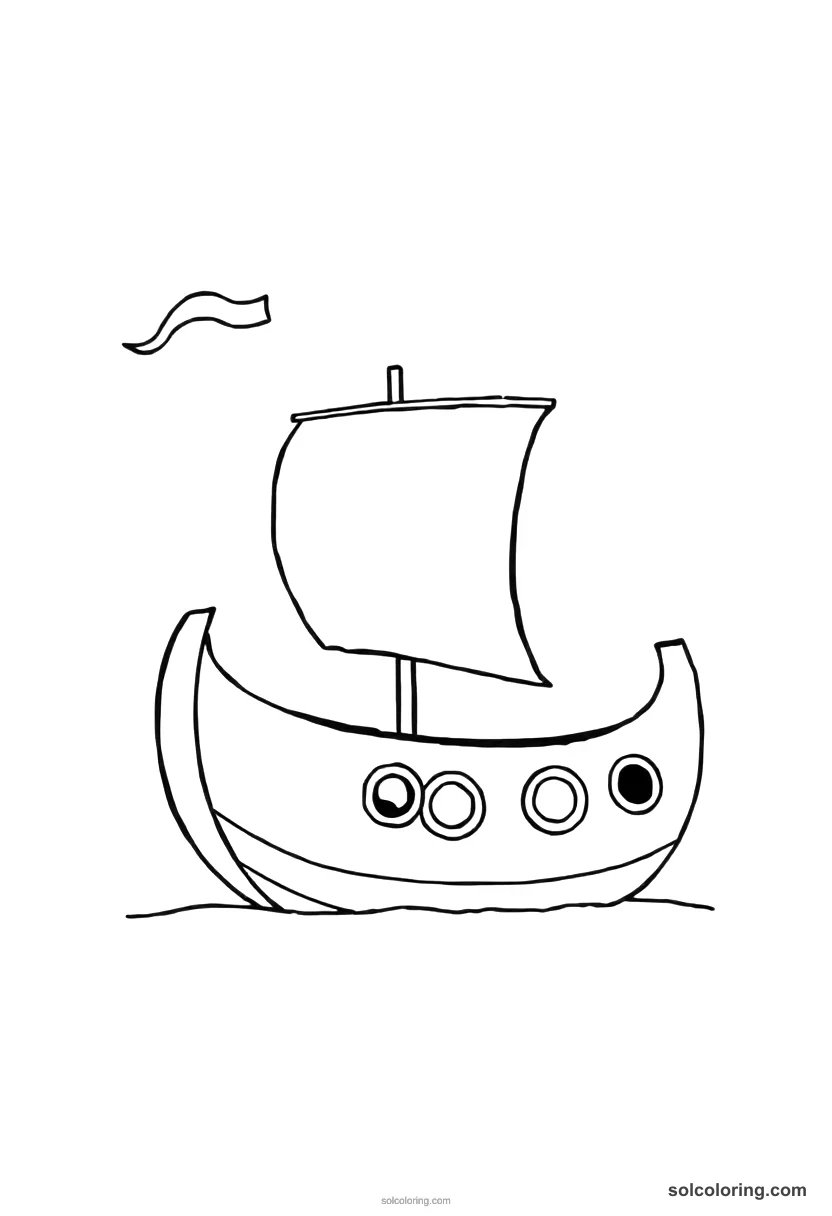 Cute Cartoon Ancient Phoenician Trading Ship cute cartoon coloring page for kids