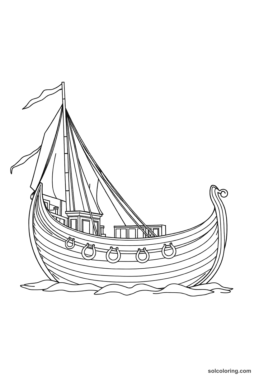 Ancient Phoenician Trading Ship coloring page, free printable detailed style