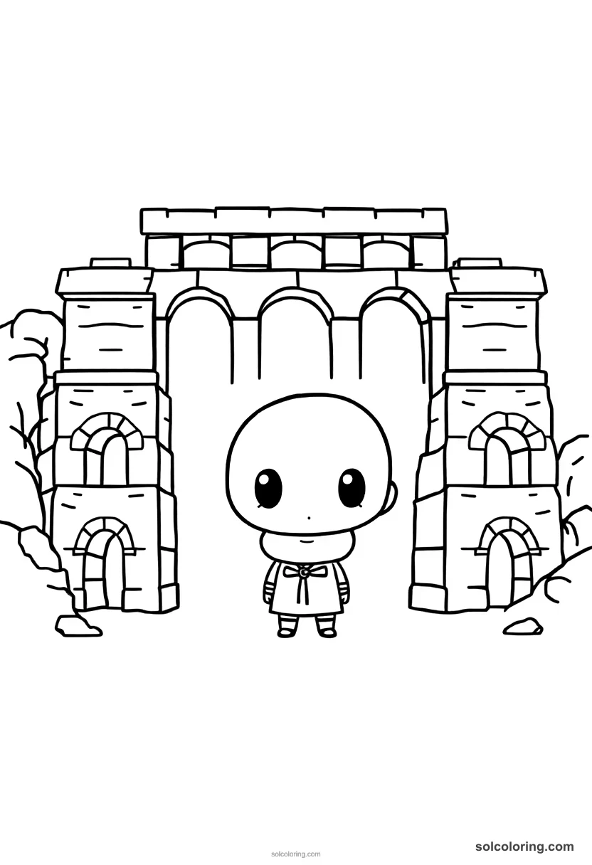 Chibi Ancient Roman Aqueduct Construction chibi coloring page for kids