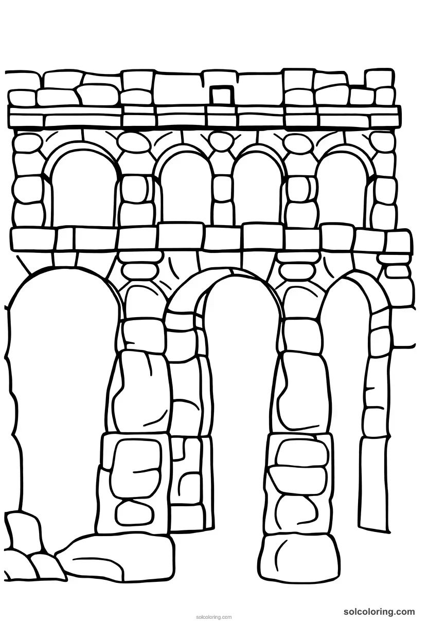 Cute Cartoon Ancient Roman Aqueduct Construction cute cartoon coloring page for kids