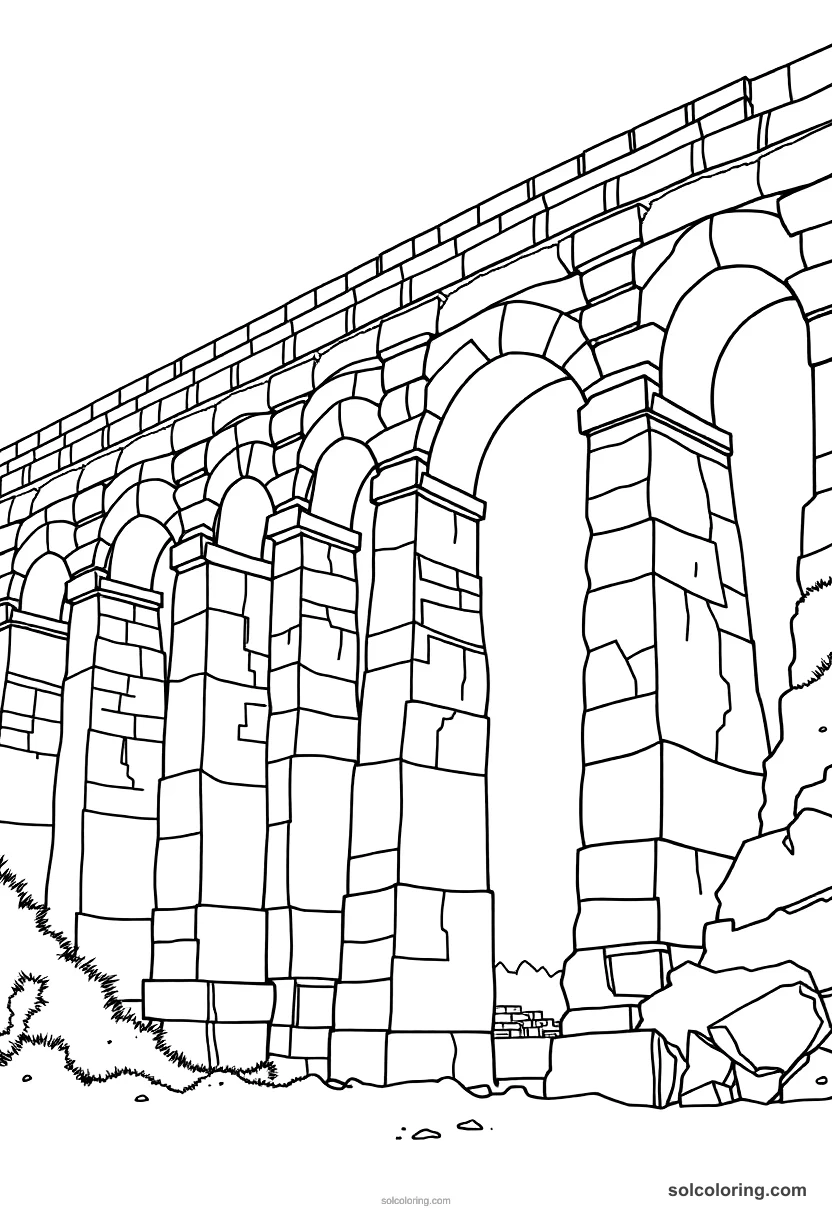 Simple Ancient Roman Aqueduct Construction simple coloring page for kids