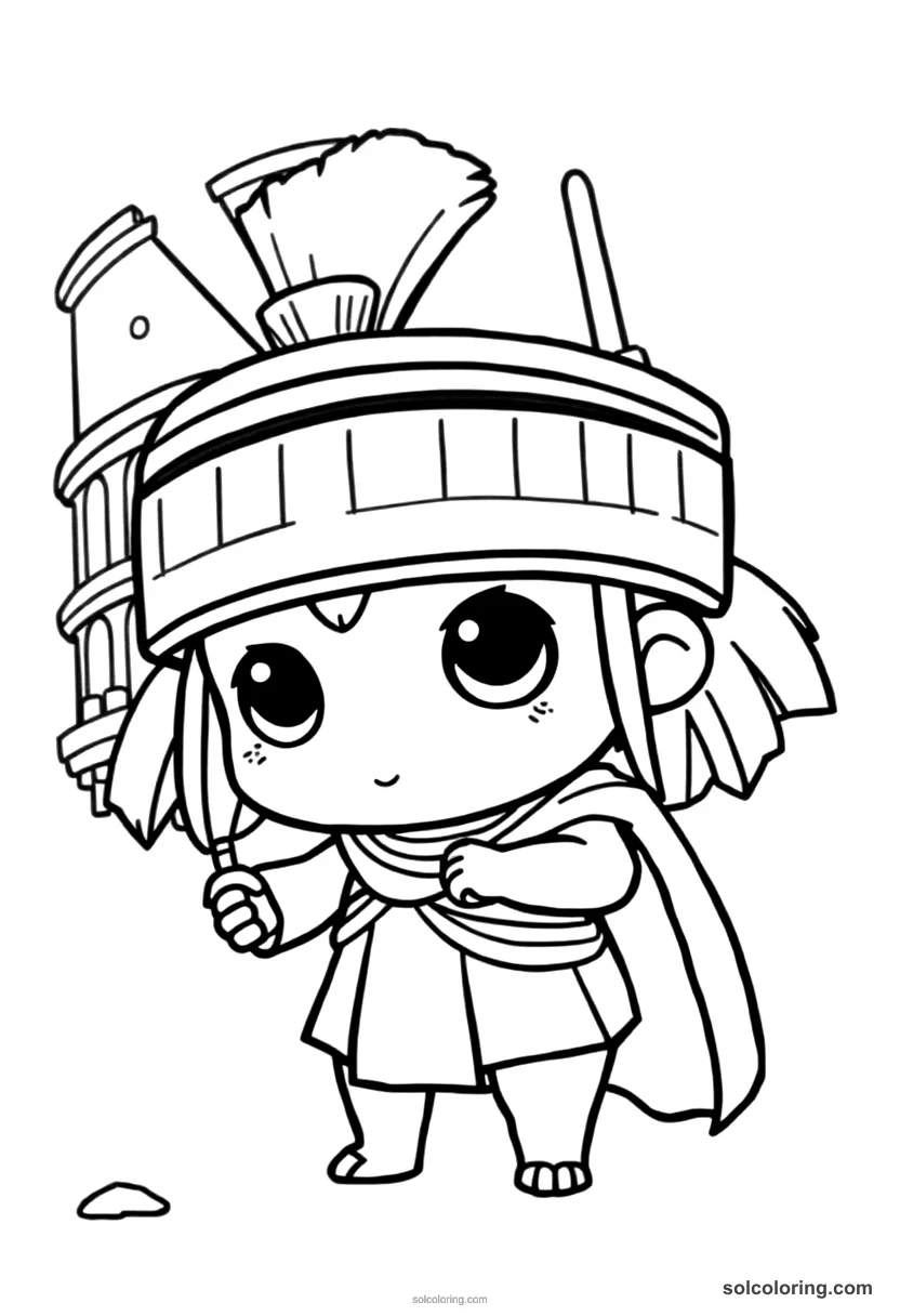 Chibi Ancient Roman Colosseum Animal Hunt chibi coloring page for kids