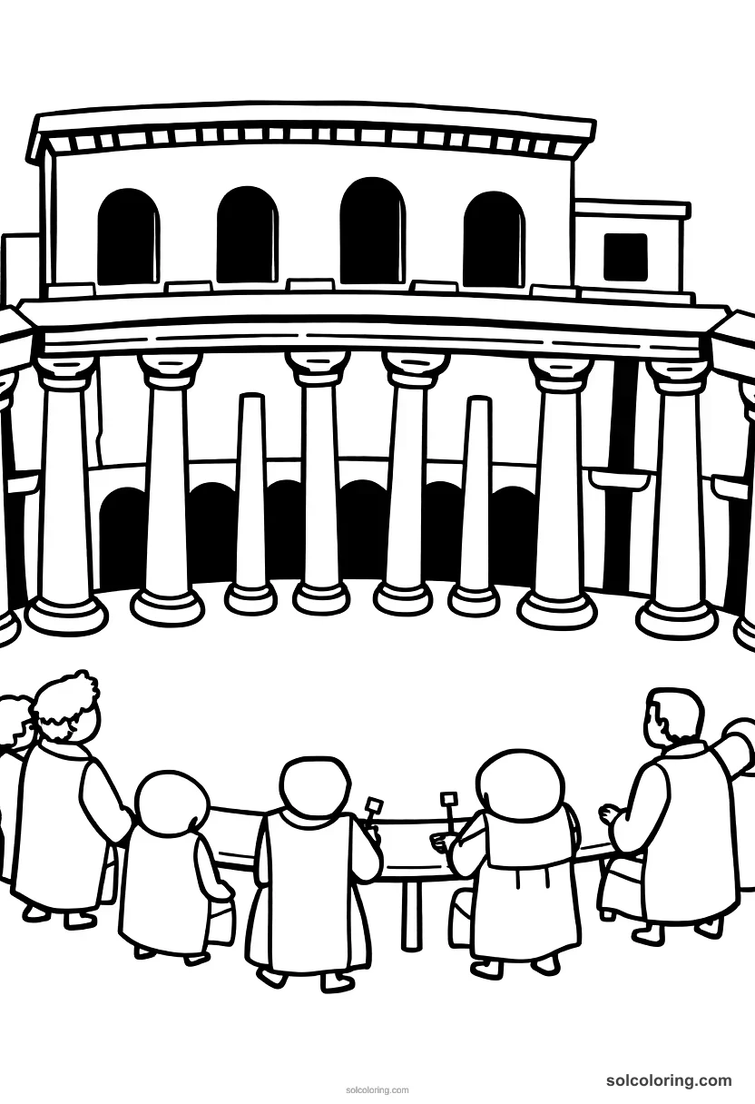 Cute Cartoon Ancient Roman Forum Debate cute cartoon coloring page for kids