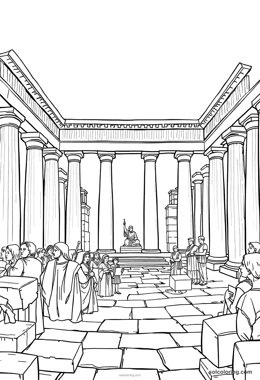 Ancient Roman Forum Debate detailed coloring page for kids