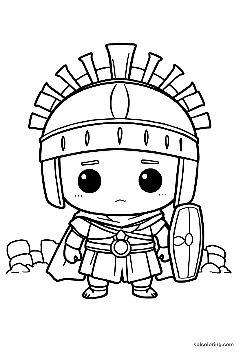 Chibi Ancient Roman Military Camp coloring page, free printable chibi style