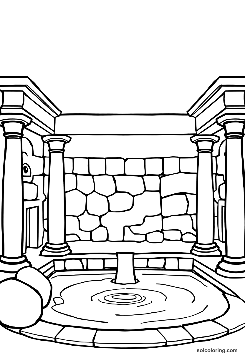 Cute Cartoon Ancient Roman Public Bath coloring page, free printable cute cartoon style