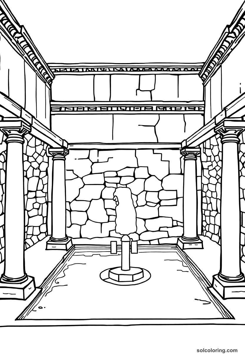 Ancient Roman Public Bath coloring page, free printable detailed style