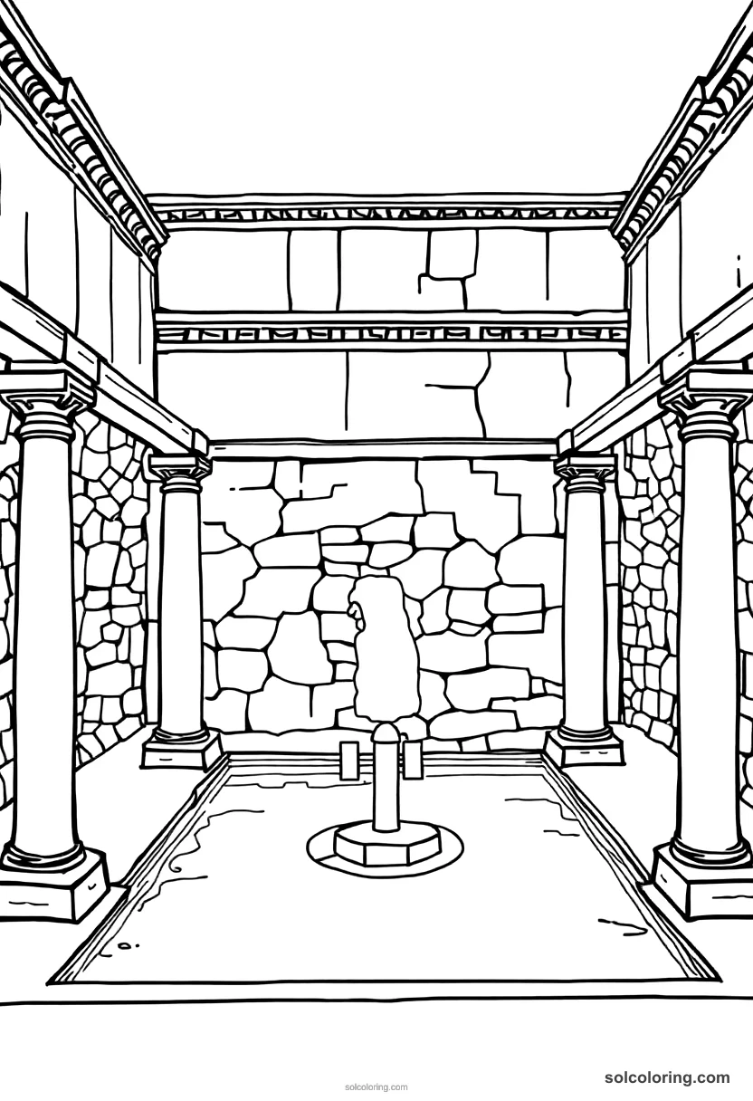Ancient Roman Public Bath detailed coloring page for kids