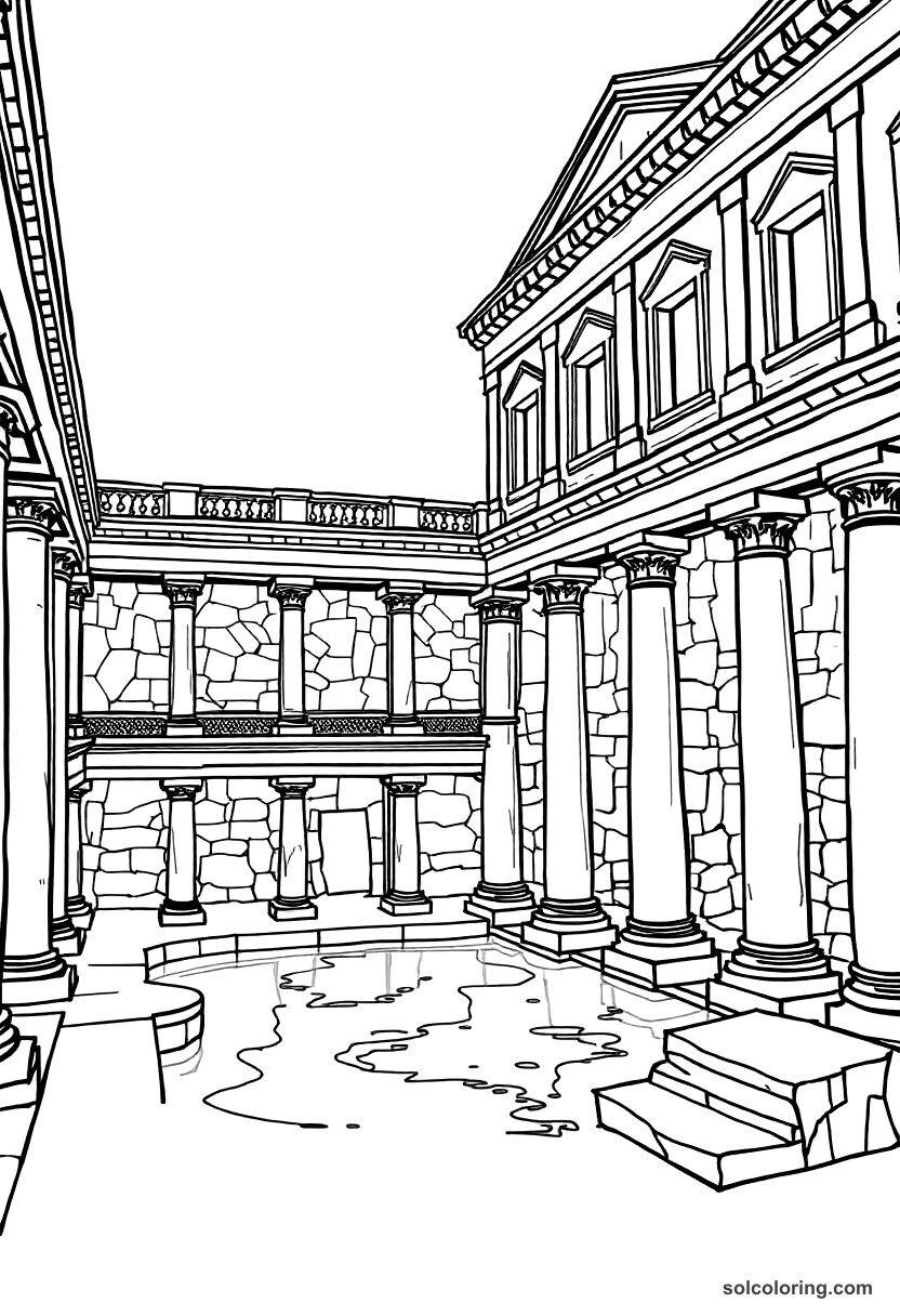 Ancient Roman Public Bath coloring pages