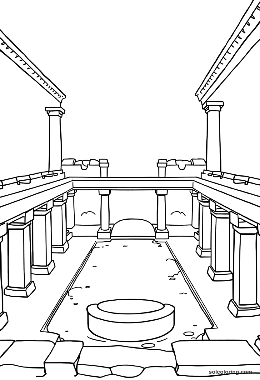 Simple Ancient Roman Public Bath coloring page, free printable simple style
