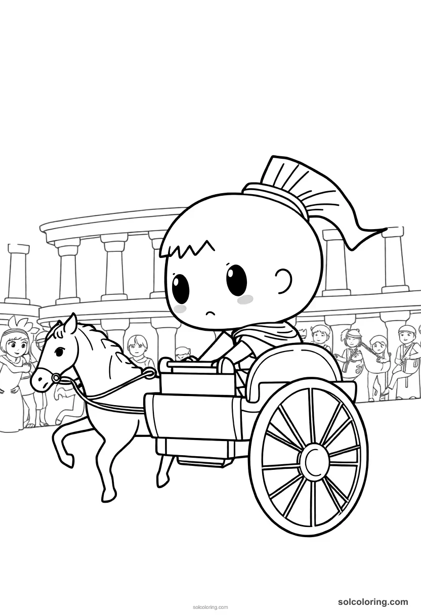 Chibi Ancient Rome Chariot Race at the Circus Maximus chibi coloring page for kids