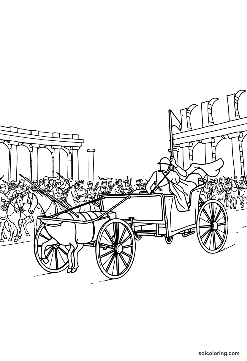 Simple Ancient Rome Chariot Race at the Circus Maximus coloring page, free printable simple style