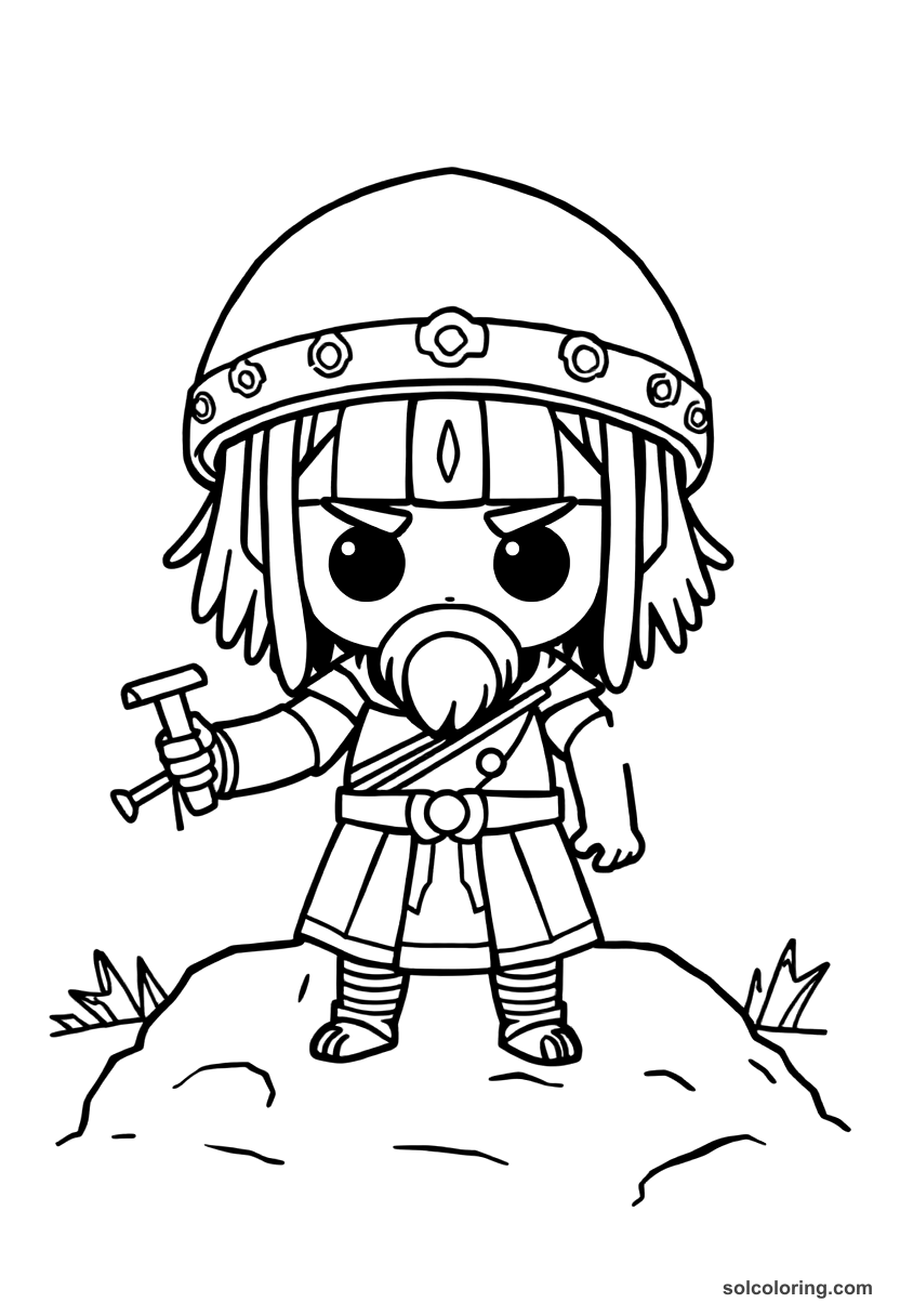 Chibi Ancient Scythian Warrior Burial Mound Ritual coloring page, free printable chibi style