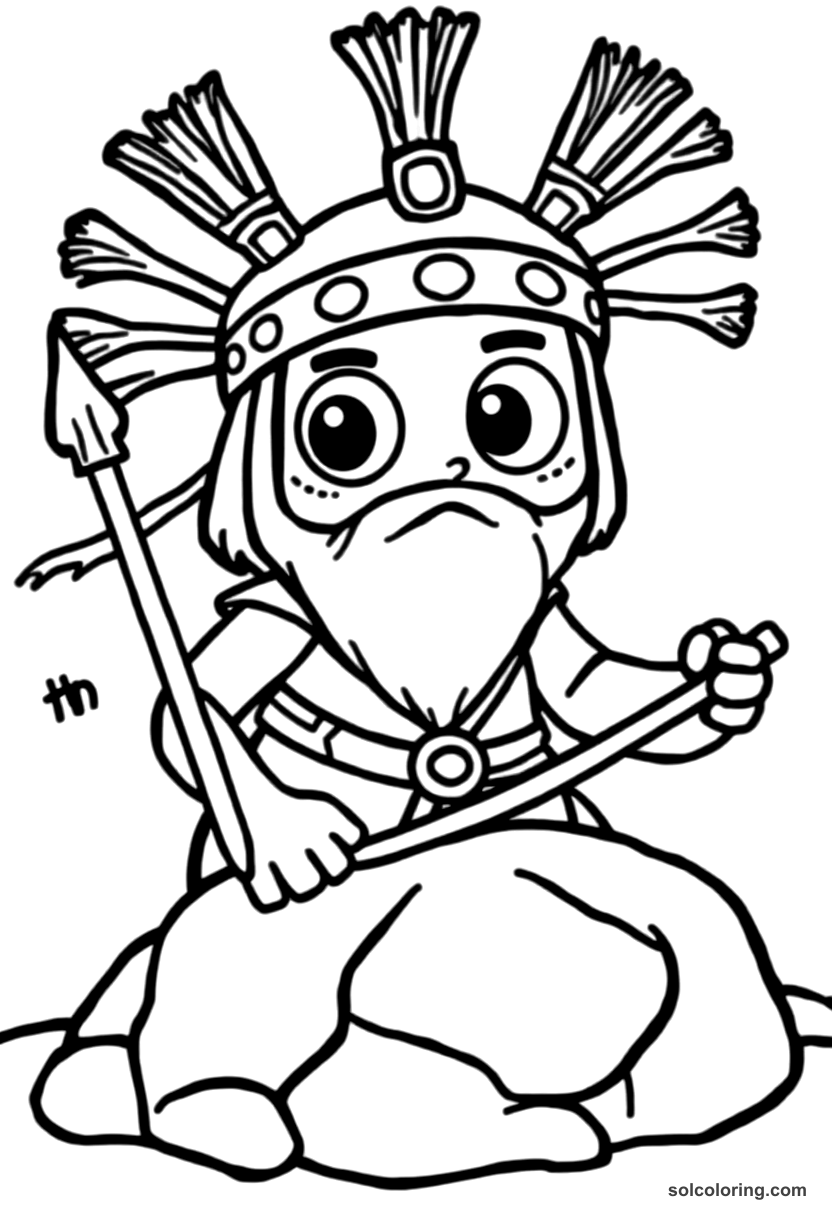 Cute Cartoon Ancient Scythian Warrior Burial Mound Ritual coloring page, free printable cute cartoon style