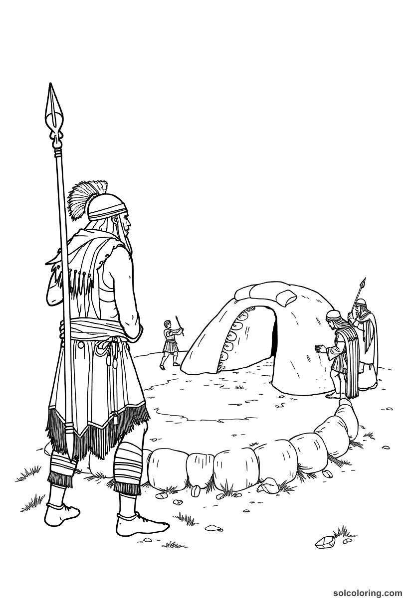 Ancient Scythian Warrior Burial Mound Ritual coloring page, free printable detailed style