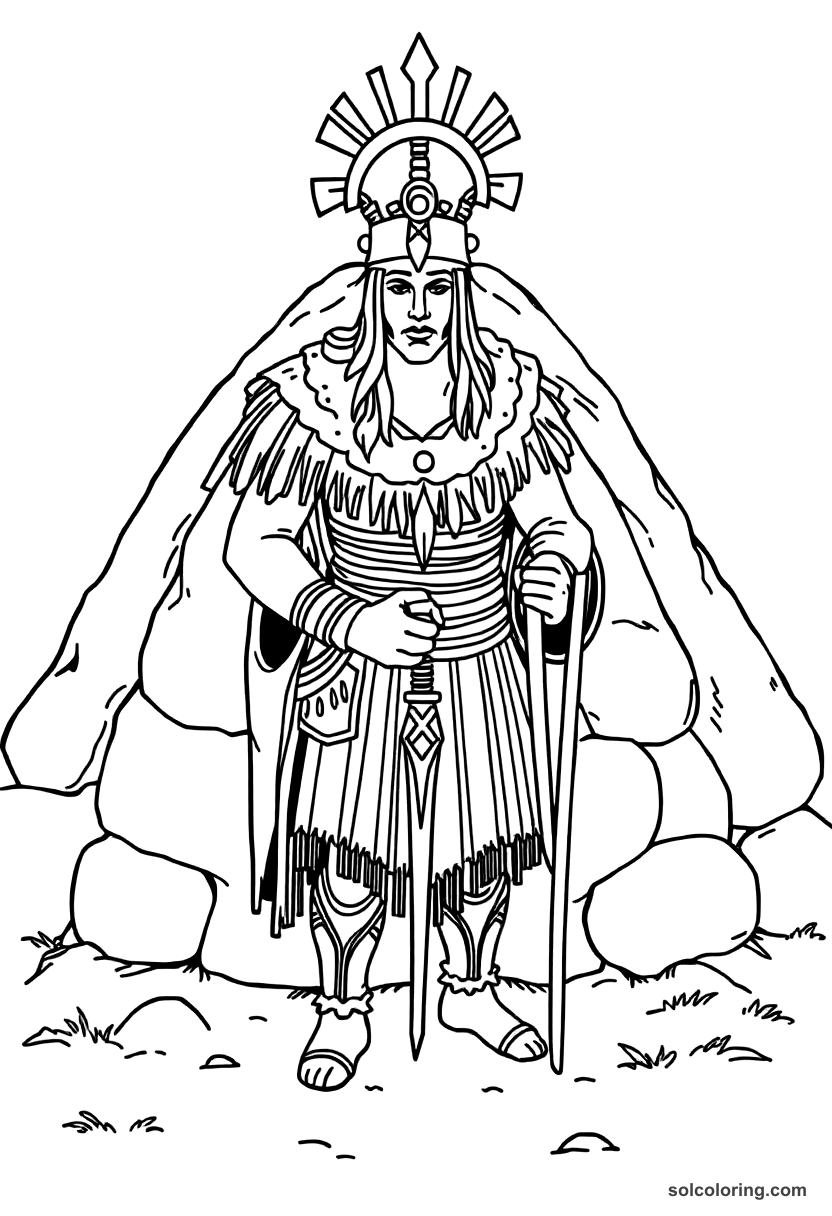 Simple Ancient Scythian Warrior Burial Mound Ritual coloring page, free printable simple style