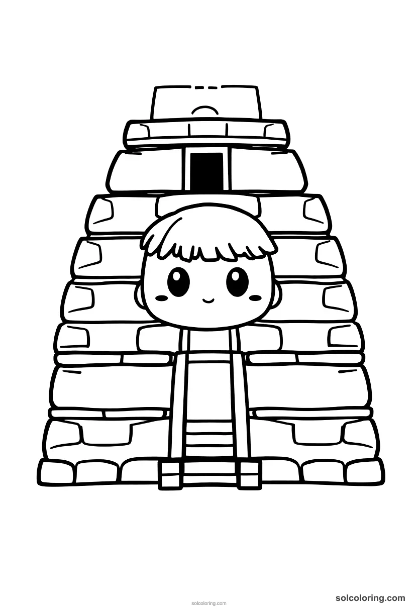 Chibi Ancient Sumerian Ziggurat Construction chibi coloring page for kids