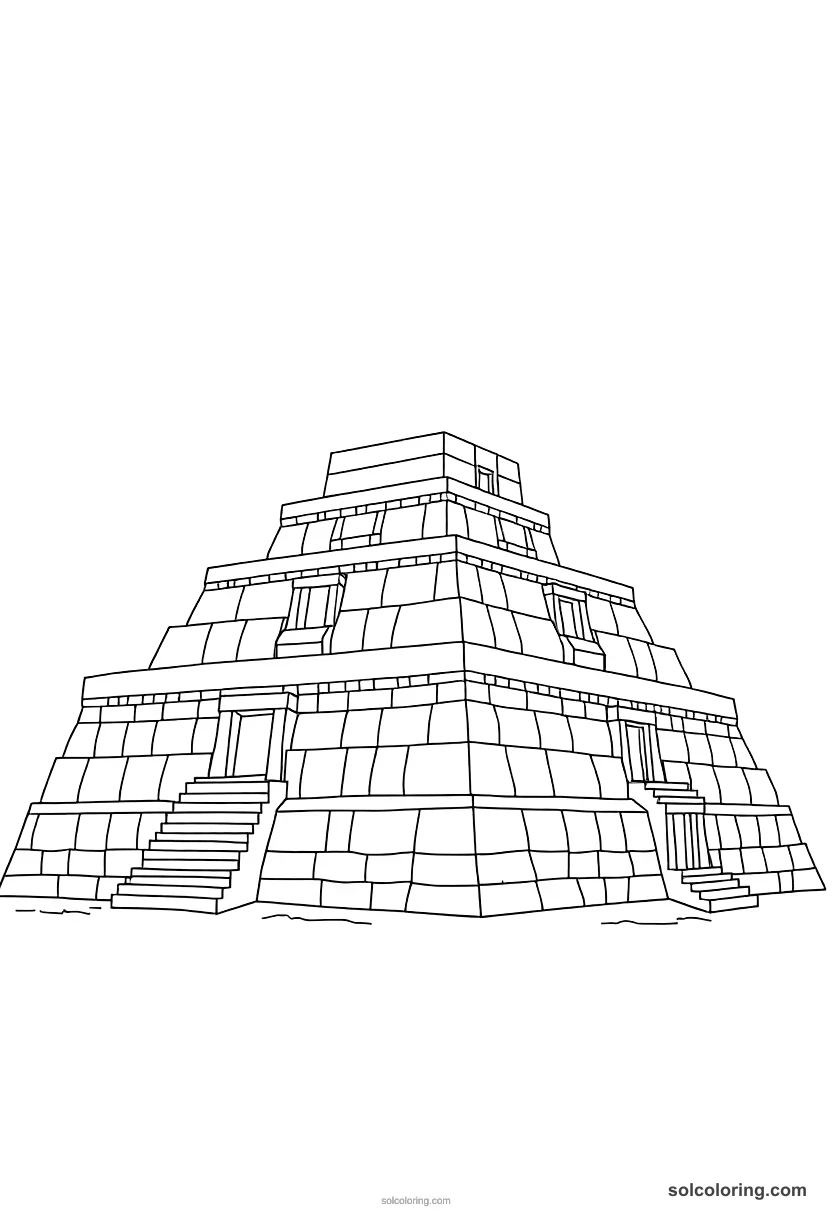 Ancient Sumerian Ziggurat Construction detailed coloring page for kids