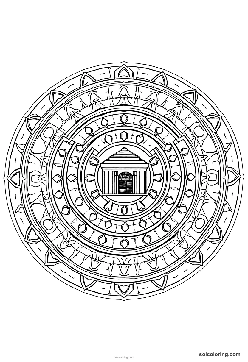 Mandala Ancient Sumerian Ziggurat Construction mandala coloring page for kids