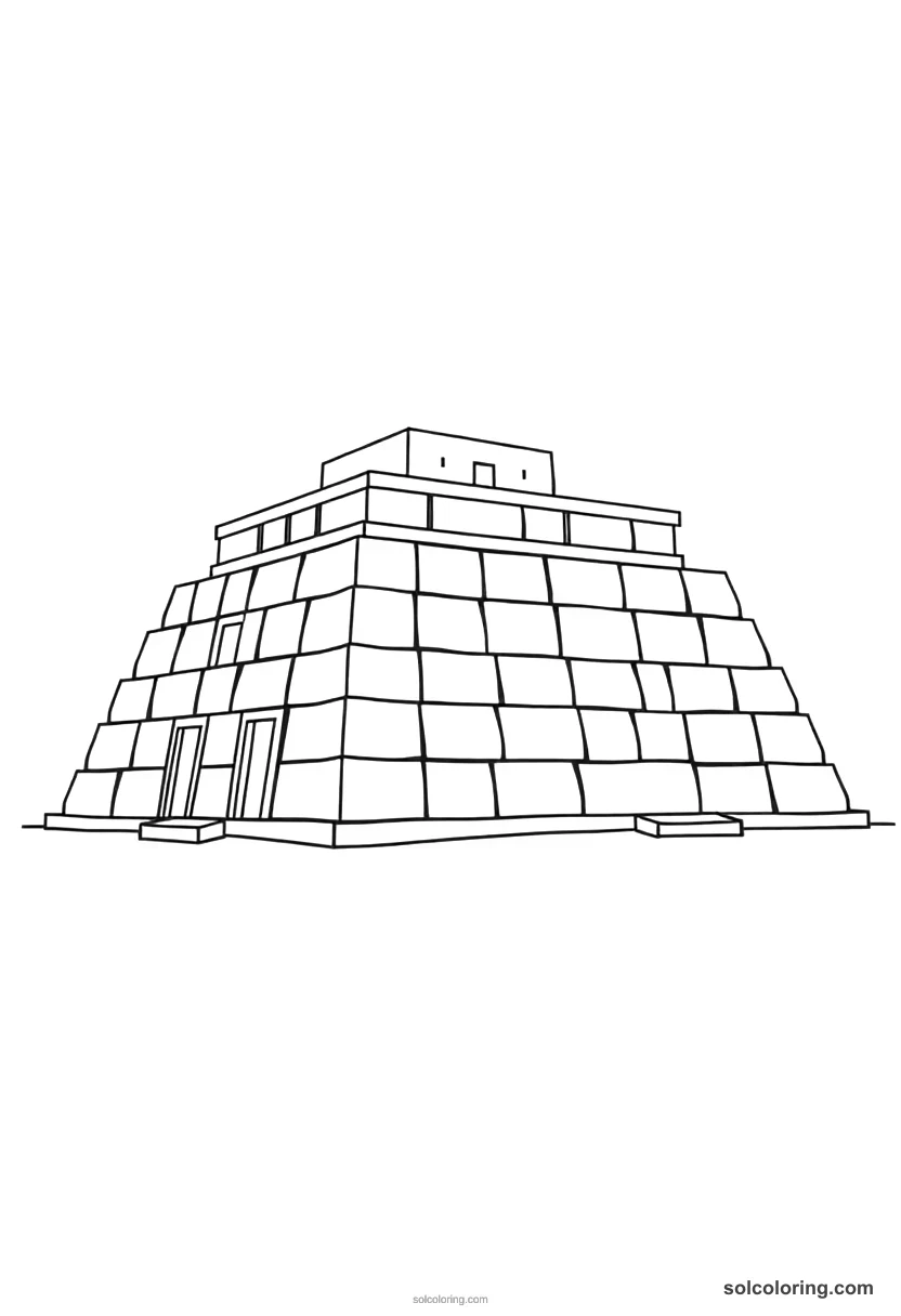 Simple Ancient Sumerian Ziggurat Construction simple coloring page for kids