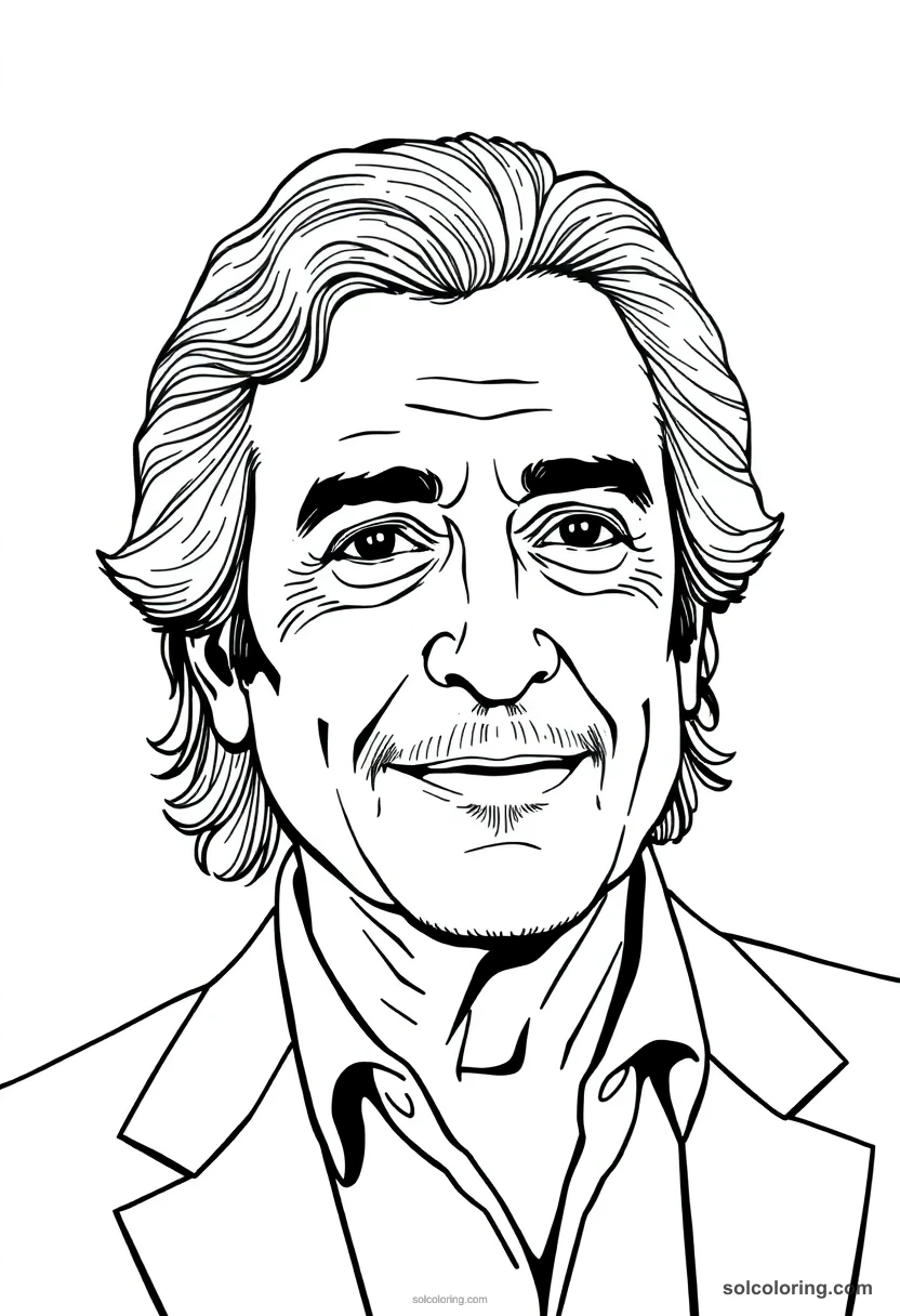 Illustrated Portrait Andrea Bocelli illustrated portrait coloring page for kids