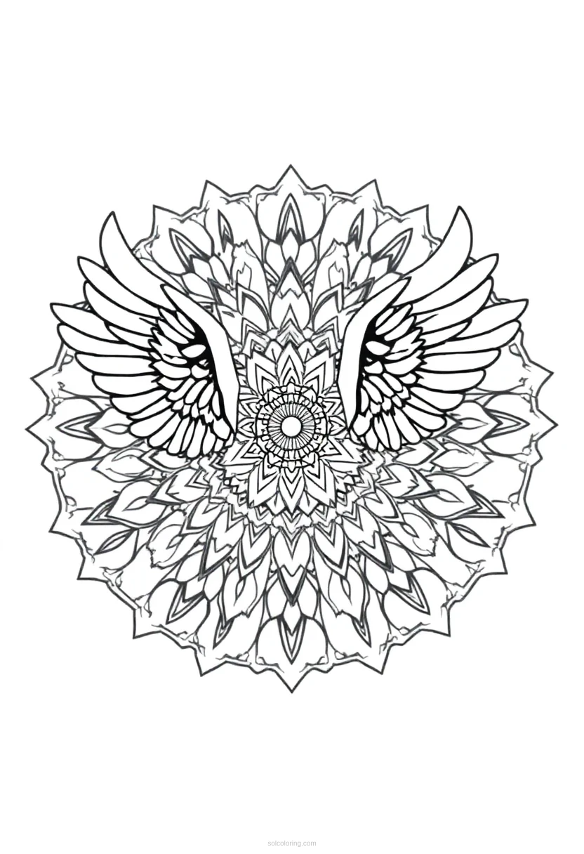 Angel Wings Divine Mandala coloring page for kids
