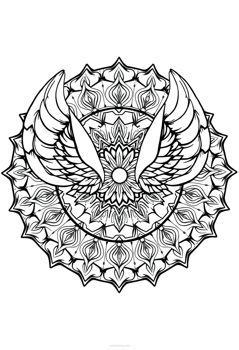 Angel Wings Divine Mandala coloring page for kids